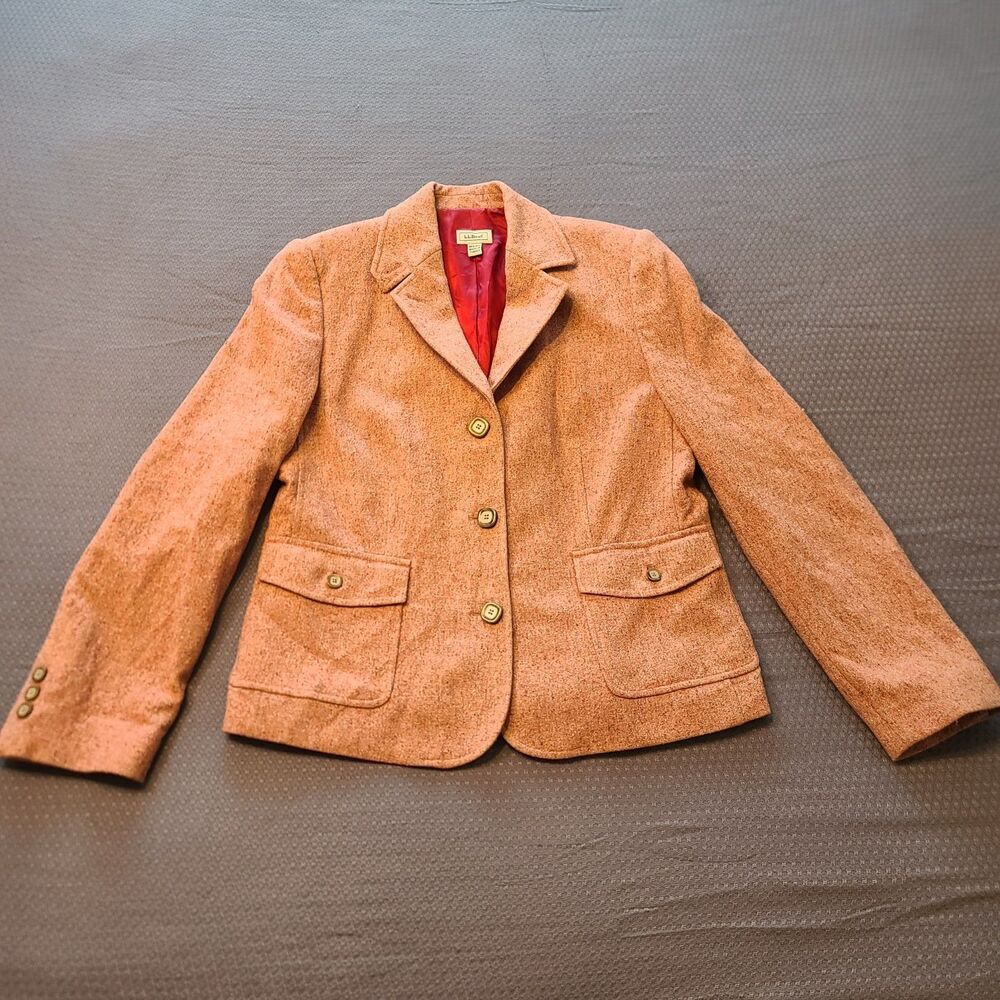 L.L Bean Crypton Tweed Blazer Jacket Sz Med Reg Women Pink Lined Wool Silk